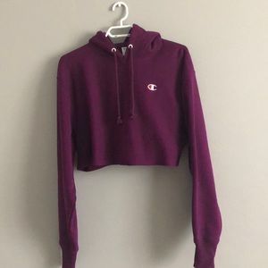 Champion plum reverse weave cropped hoodie
